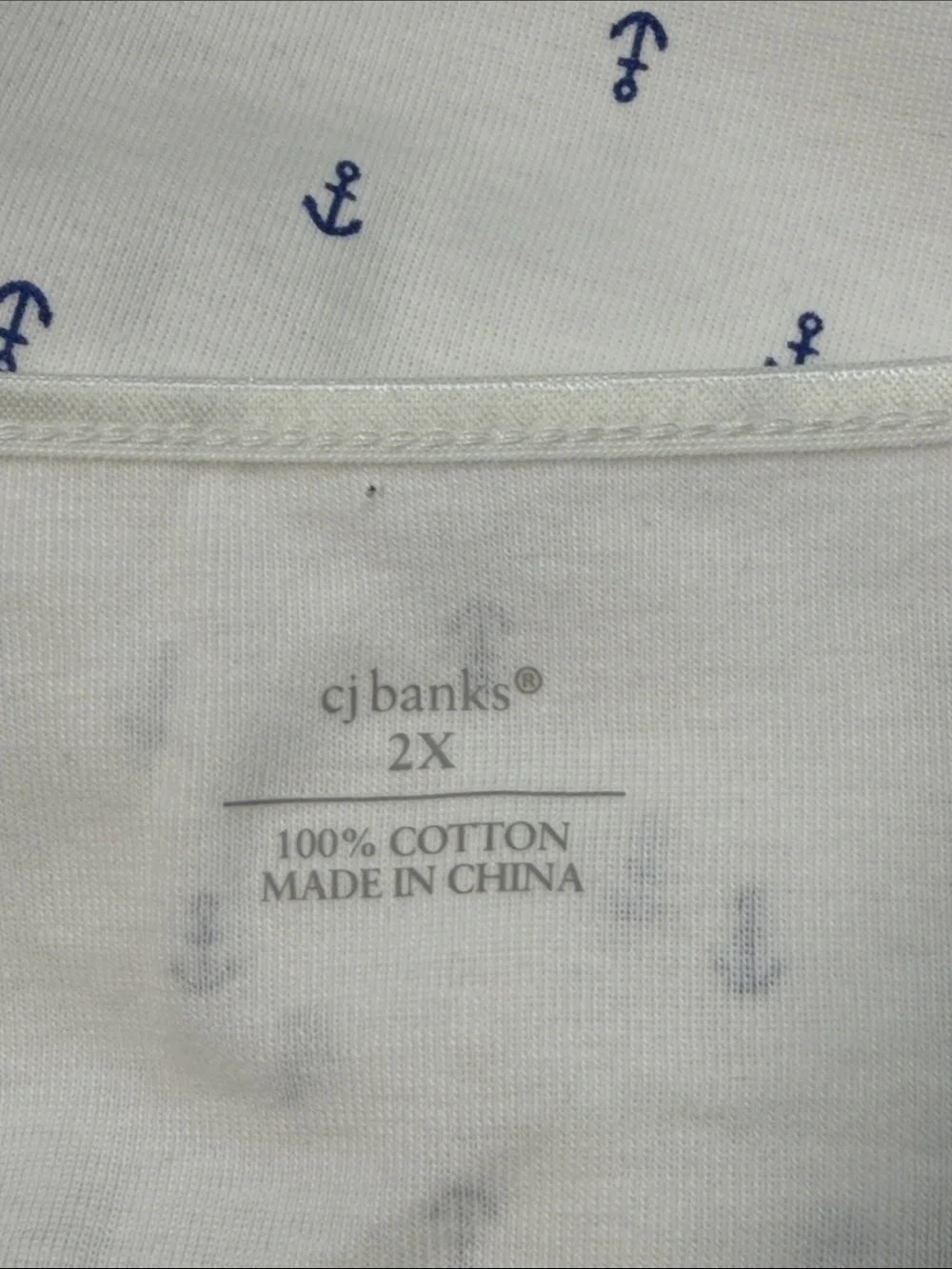 CJ Banks NWT White 3/4 Sleeve Tee with Navy Anchor Print Size 2X